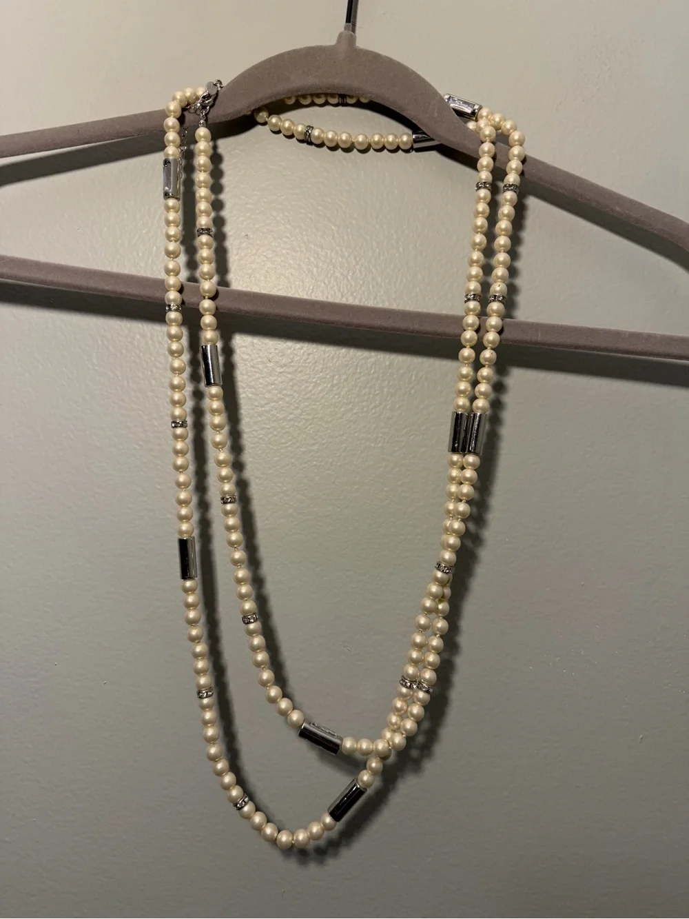 Lia Sophia Long Pearl-Style Necklace with Silver Tubes